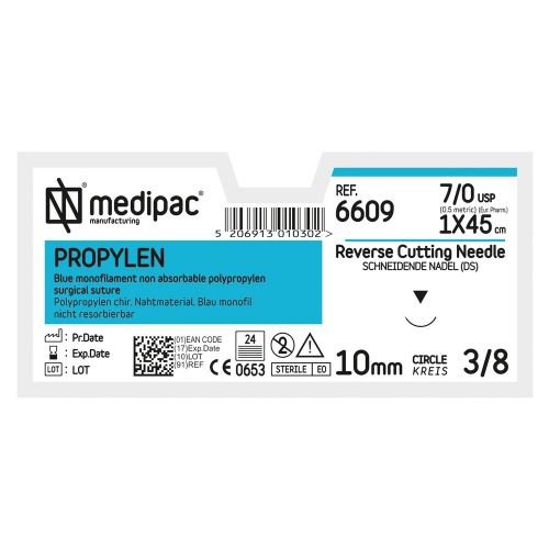 MEDIPAC Propylen - USP 7/0, EP 0.5, jehla řezná 3/8