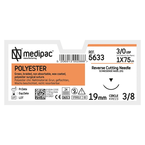 MEDIPAC Polyester - USP 3/0, EP 2.0, jehla řezná 3/8 