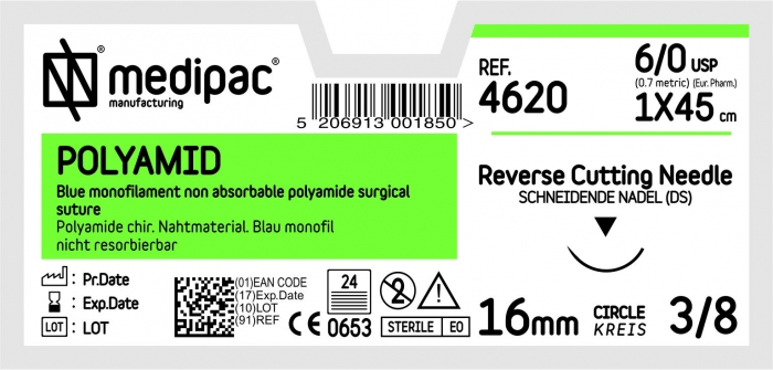 MEDIPAC Polyamid - USP 6/0, EP 0.7, ihla rezná 3/8