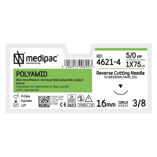 MEDIPAC Polyamid - USP 5/0, EP 1.0, jehla řezná 3/8 