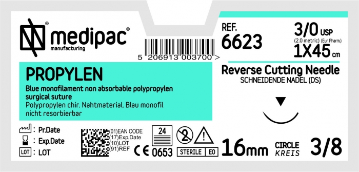 MEDIPAC Propylen-USP 3/0, EP 2.0, jehla řezná 3/8