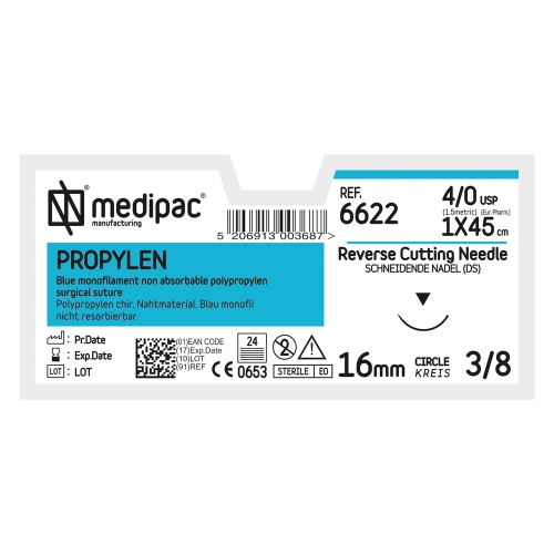 MEDIPAC Propylen - USP 4/0, EP 1.5, jehla řezná 3/8