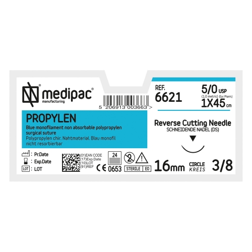 MEDIPAC Propylen - USP 5/0, EP 1.0, jehla řezná 3/8