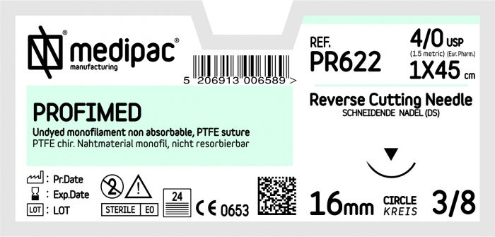 MEDIPAC Profimed (PTFE) - USP 4/0, EP 1.5, jehla řezná 3/8