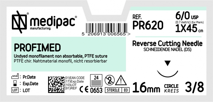 MEDIPAC Profimed (PTFE) - USP 6/0, EP 0.7, ihla rezná 3/8