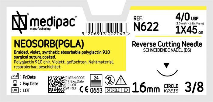 MEDIPAC Neosorb PGLA - USP 4/0, EP 1.5, jehla řezná 3/8
