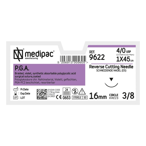 MEDIPAC PGA - USP 4/0, EP 1.5, ihla rezná 3/8