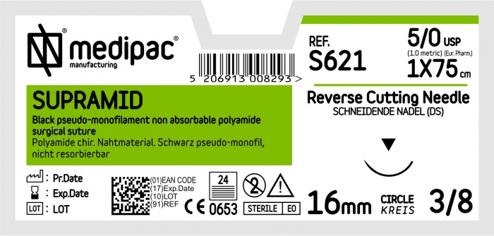 MEDIPAC SUPRAMID - ihla rezná 3/8, dĺžka vlákna 75 cm